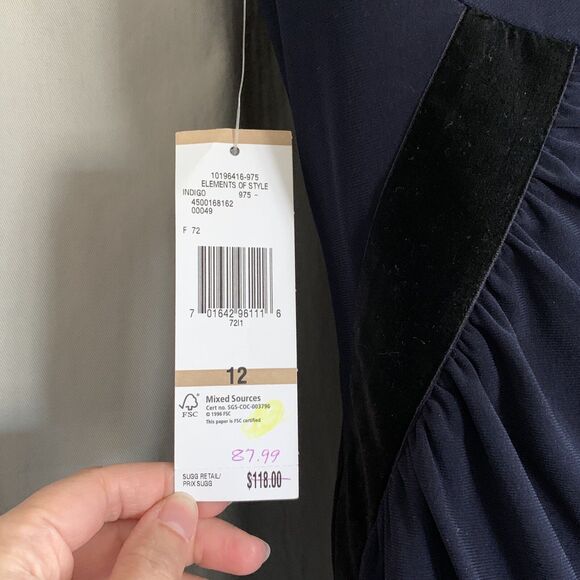 NINE WEST Indigo Blue Sheath Velvet Velour Sleeveless Dress Women's Size 12 NWT - Picture 8 of 12